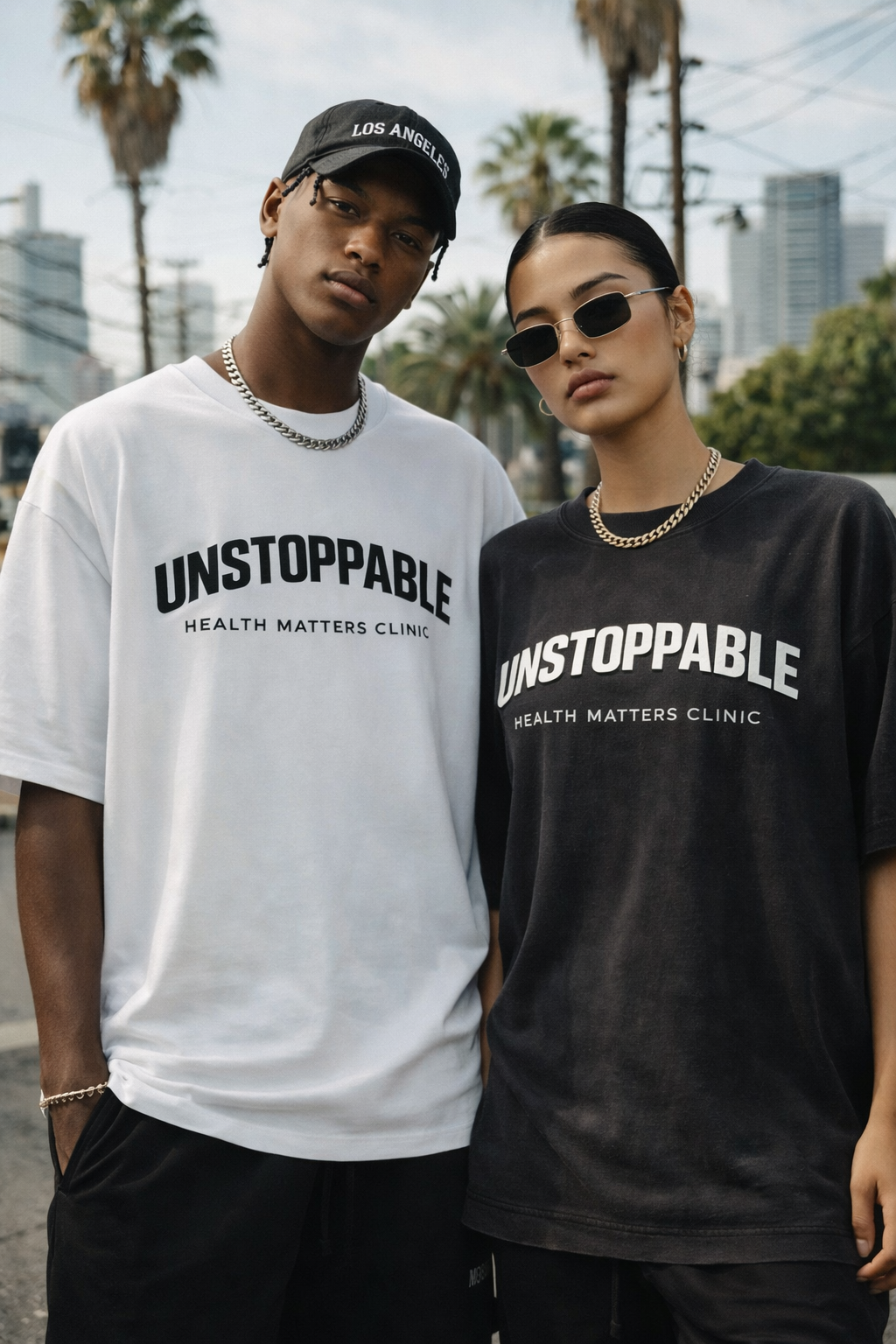 Unstoppable tee — white and black colorways — Health Matters Clinic
